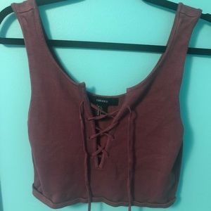 Forever 21 Maroon Front Lace Up Crop Top